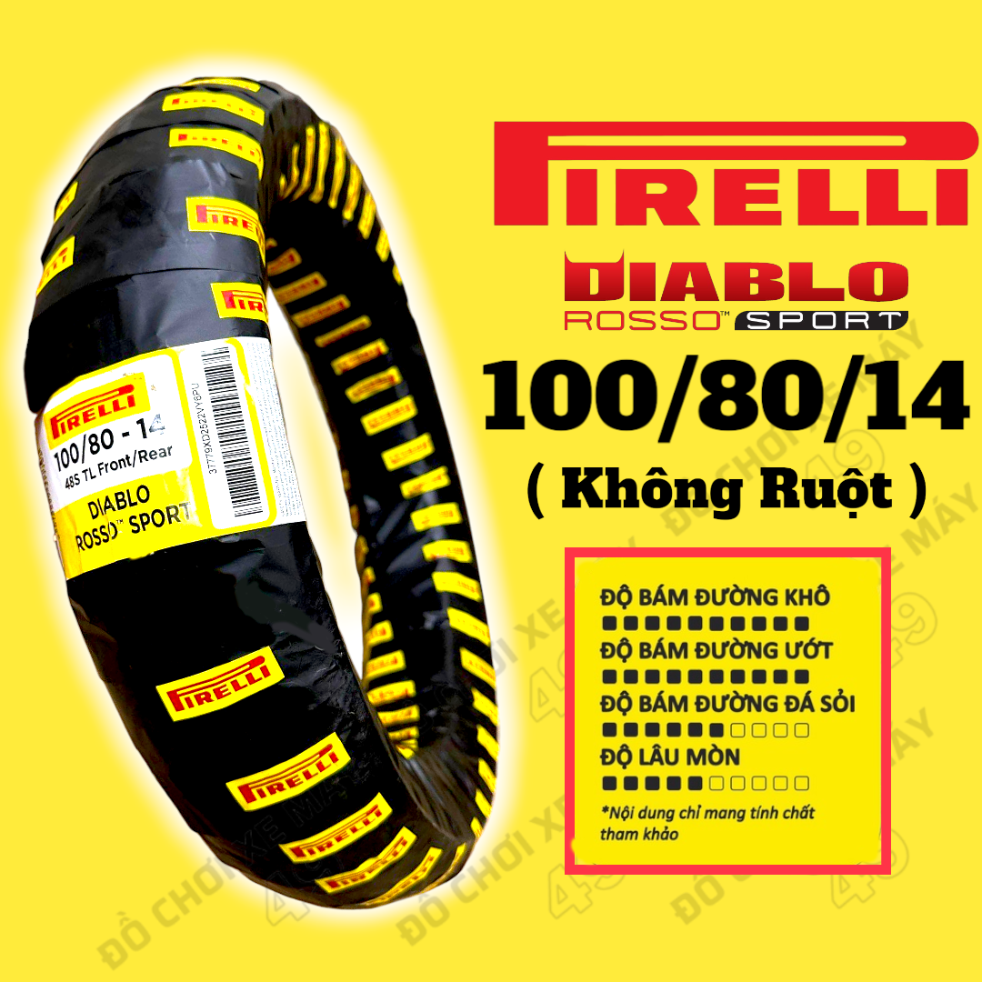 Vỏ Lốp Xe Máy Pirelli 100 80 14 Diablo Rosso Sport  không ruột