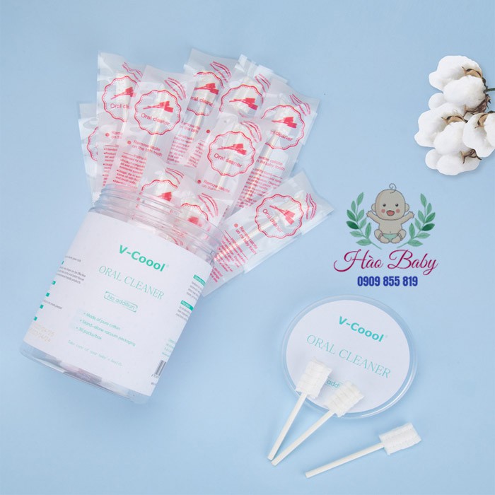 Que gạc rơ lưỡi v- vệ sinh răng lưỡi miệng cho bé 30 gói