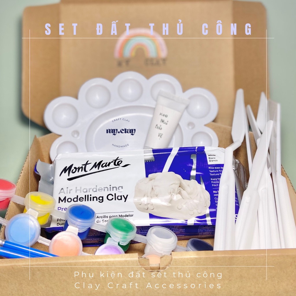 Bộ đầy đủ đất sét tự khô thủ công cho người mới bắt đầu - đất sét tự khô Mont Marte Premium Air Hardening Modelling