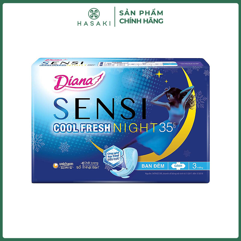 Băng Vệ Sinh Diana Sensi Cool Fresh Night 35cm Gói 3 Miếng