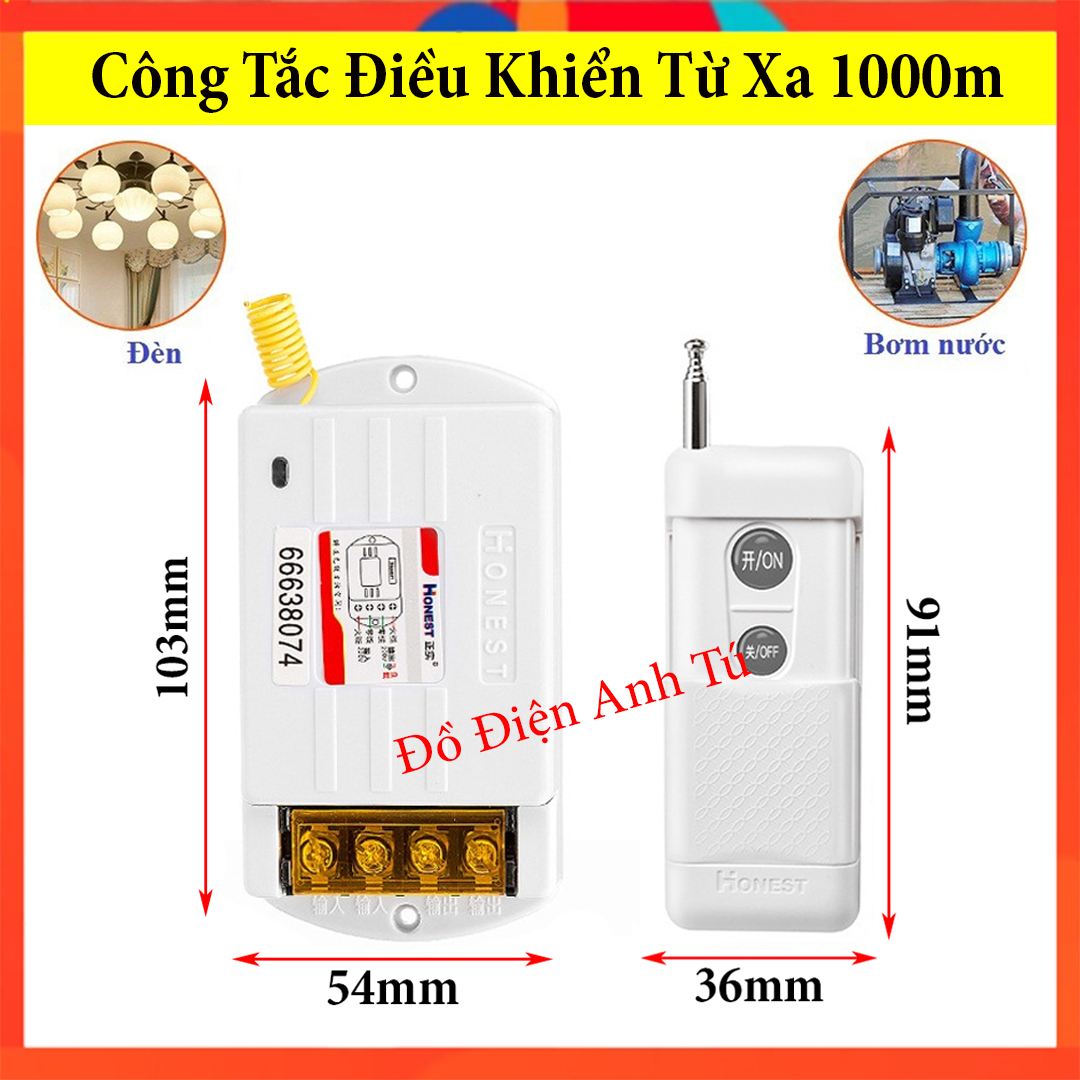 Bộ công tắc điều khiển từ xa honest ht-6220zrd 1000m công suất lớn 30a dùng cho máy bơm,đèn ,quạt