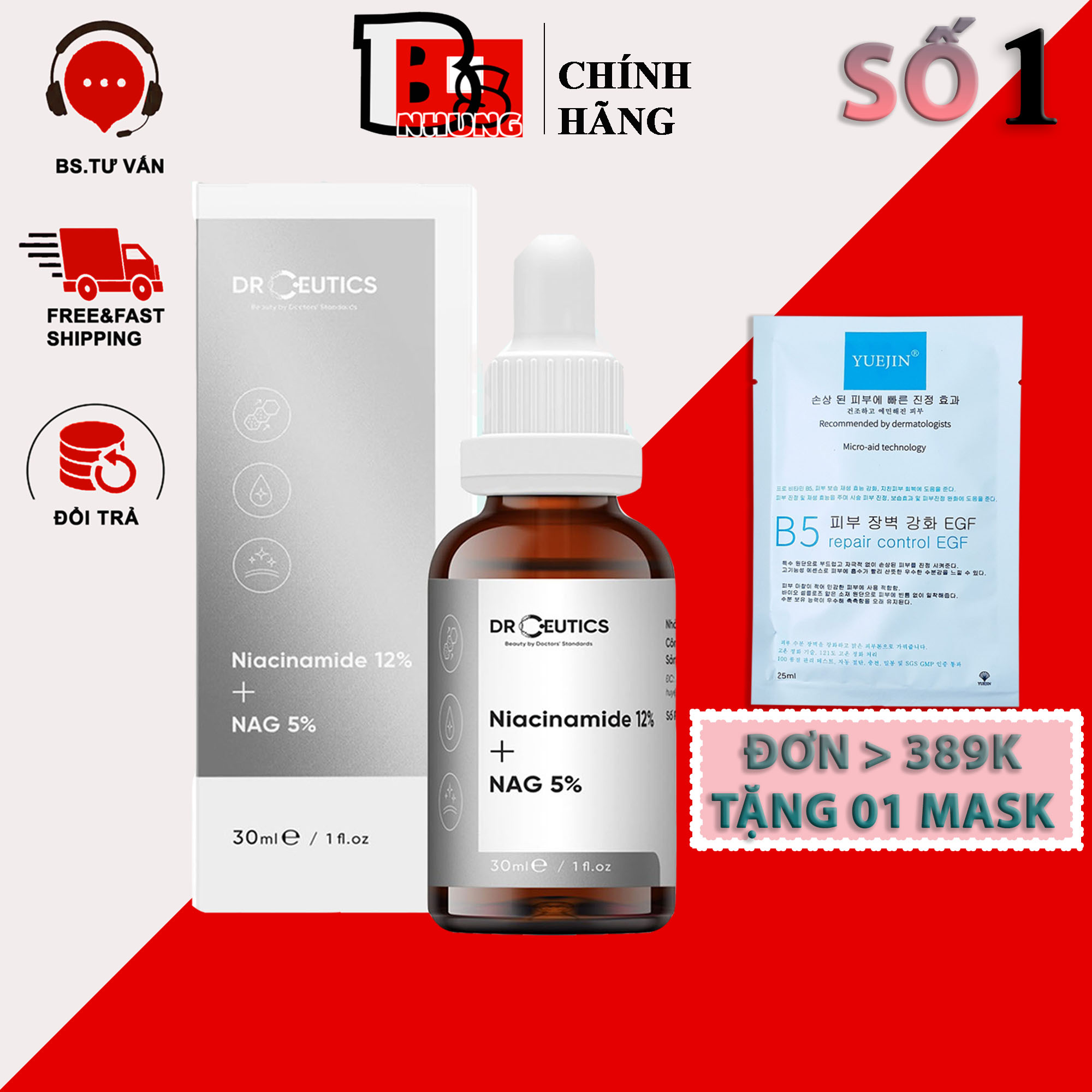 Serum B3 Niacinamide 12% DrCeutics - Giảm Thâm, Sáng Da & Kiểm Dầu