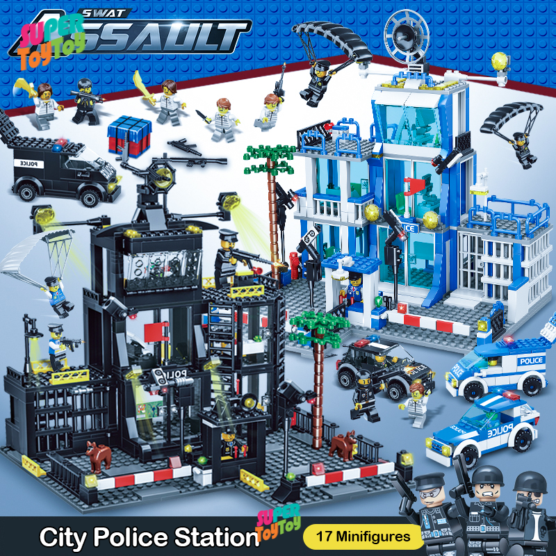 Bộ Đồ chơi Lắp Ráp xếp hình Lego Trụ Sở cảnh sát 1256CT Xanh kèm lego lính cảnh sát swat, xe cảnh sát, máy bay