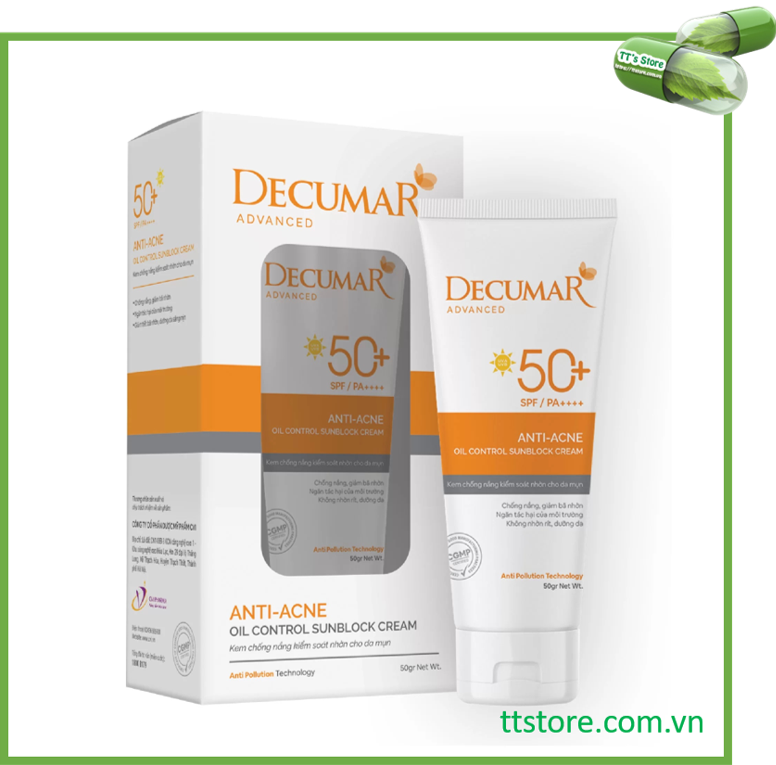 [HCM]Decumar Advanced New (mới) Kem chống nắng kiểm soát nhờn cho da mụn (Chai 50g) Decuma sunblock