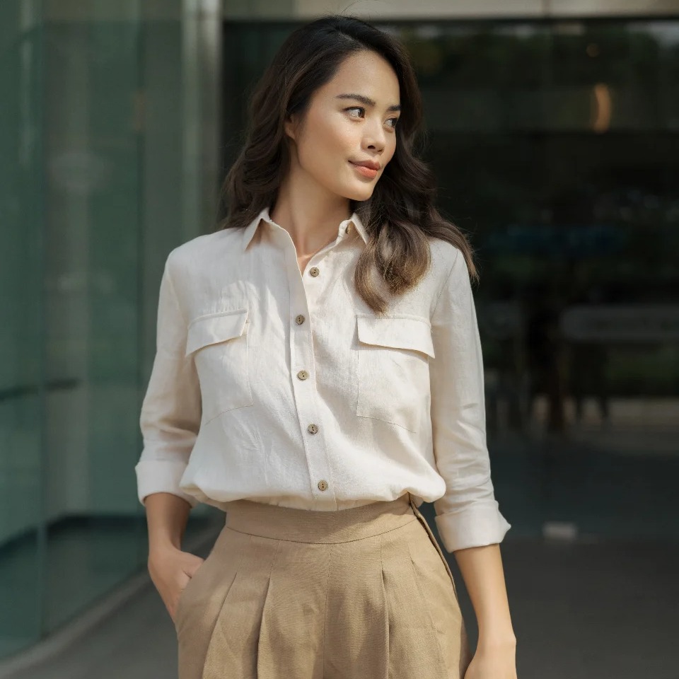 Áo Sơ Mi Nữ Linen Kem Back To Work F2 SMW367