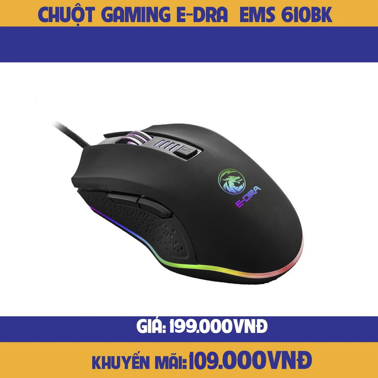 Chuột máy tính e-dra ems 610 game led 7 màu-hàng chính hãng