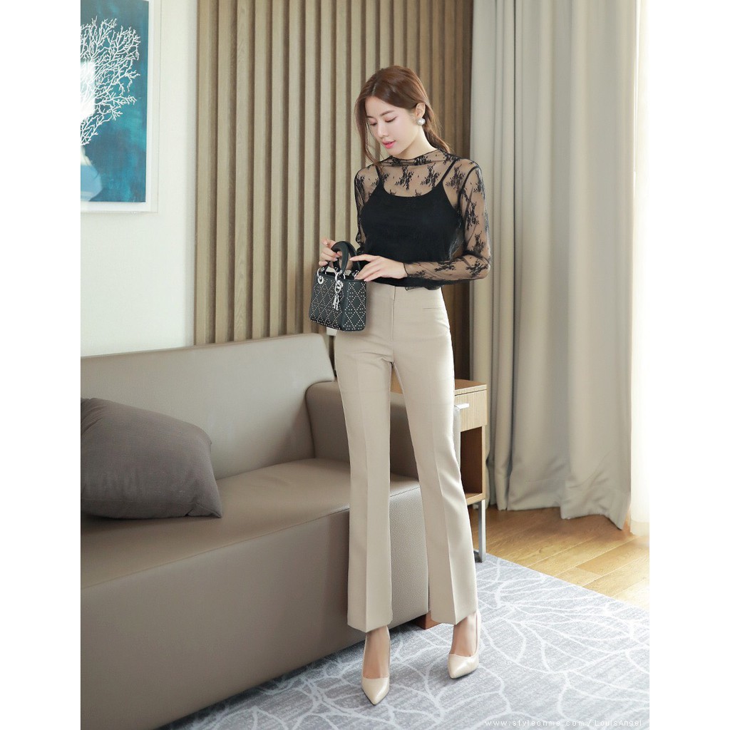 Quần ống loe lưng cao nữ Maya cạp cao 1 cúc vải tuyết mưa công sở Q801