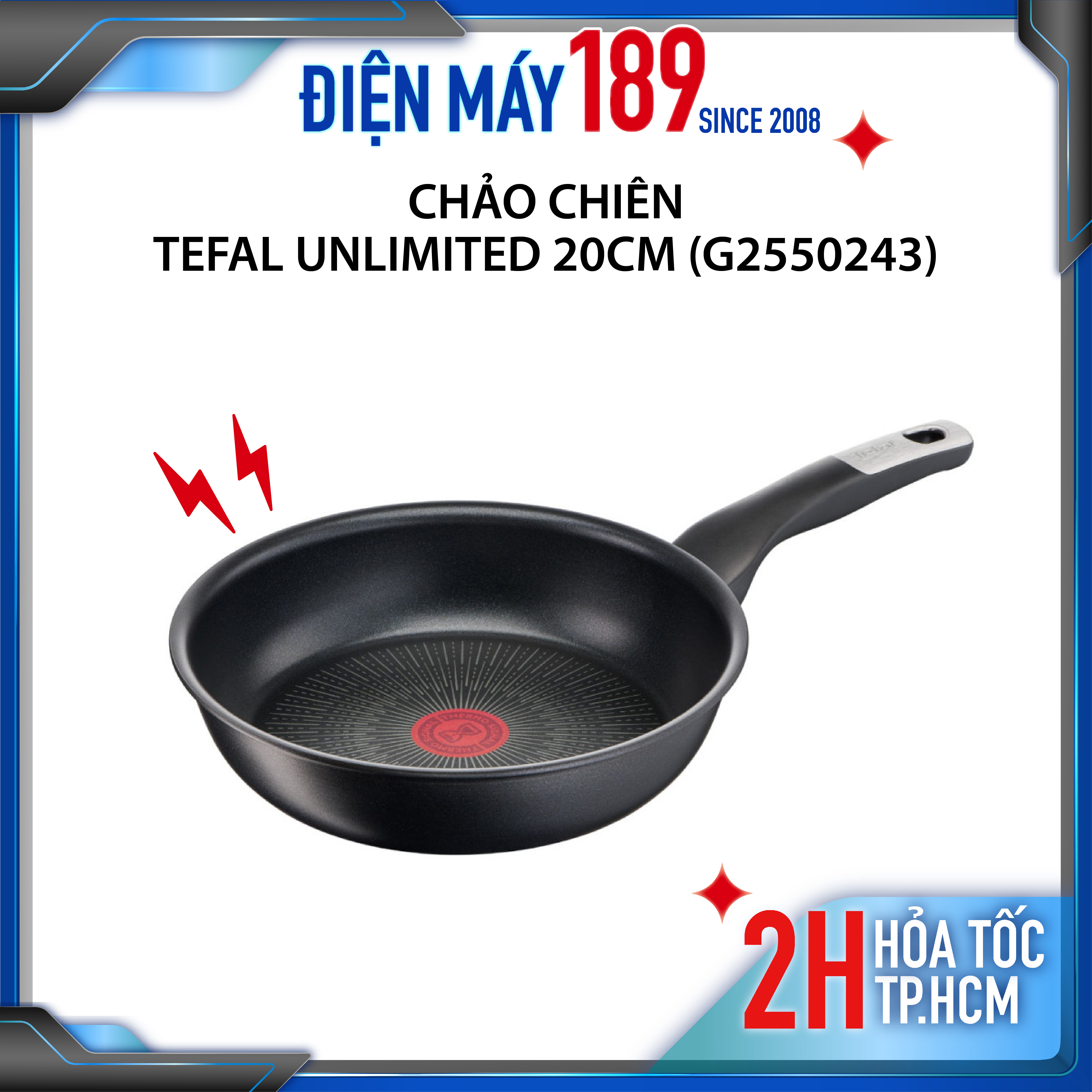 Chảo chiên Tefal Unlimited 20cm - Sản xuất tại Pháp, báo nhiệt thông minh, dùng cho mọi loại bếp - bảo hành 2 năm