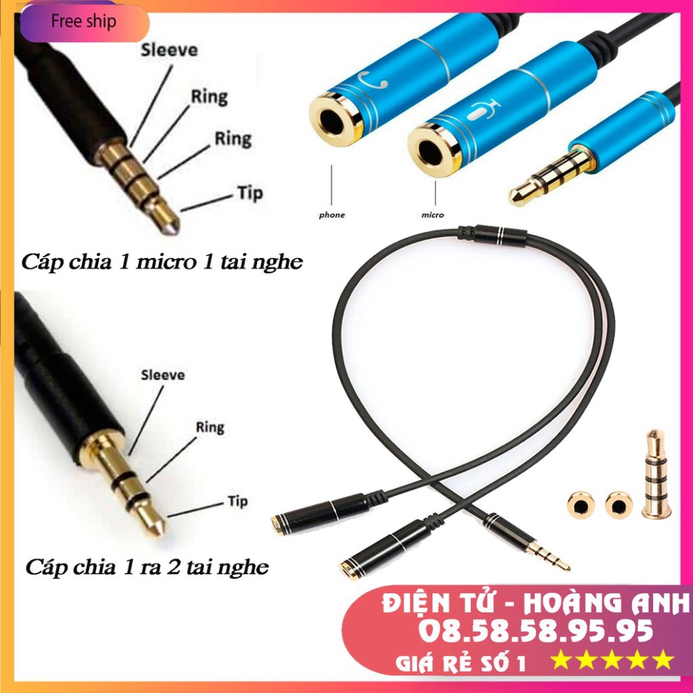 Cáp chia 2 tai nghe, cáp chia 2 cổng 3.5mm dây chia từ 1 ra 2 tai nghe đầu nhôm jack cắm 3.5mmm