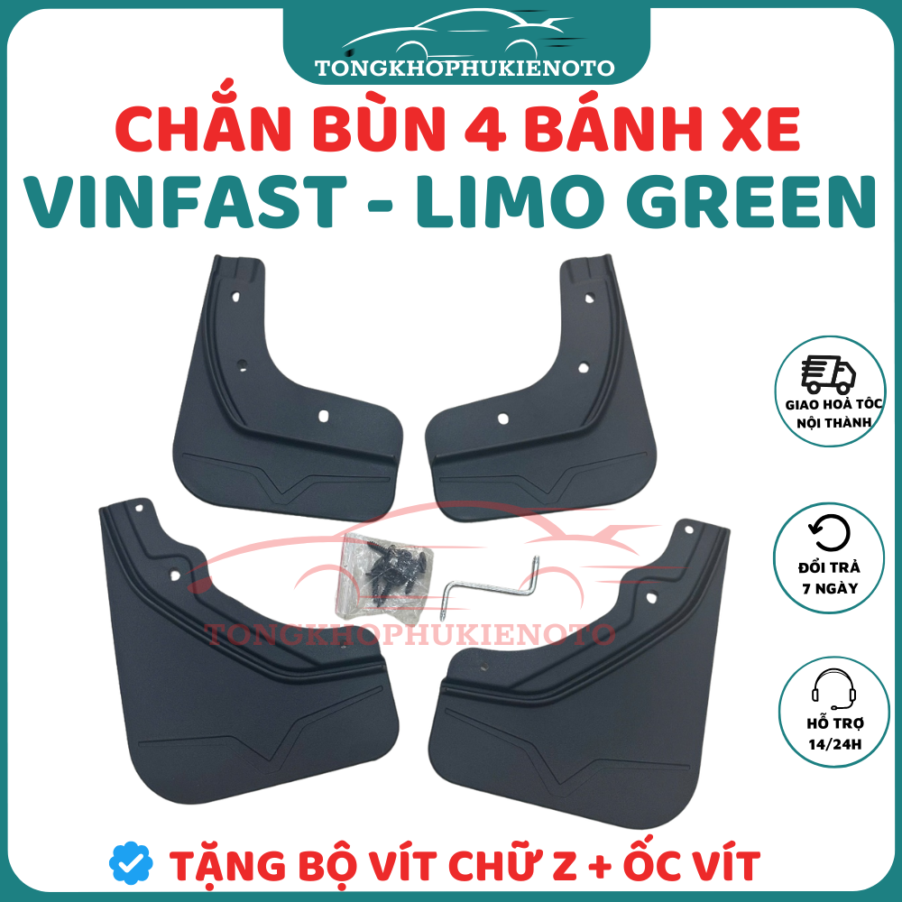 Chắn Bùn Bánh Xe Vinfast Limo Green- Chất Liệu Nhựa Dẻo TPE, Mẫu 3D Tặng Kèm Ốc Bắt, 1 BỘ 4 BÁNH