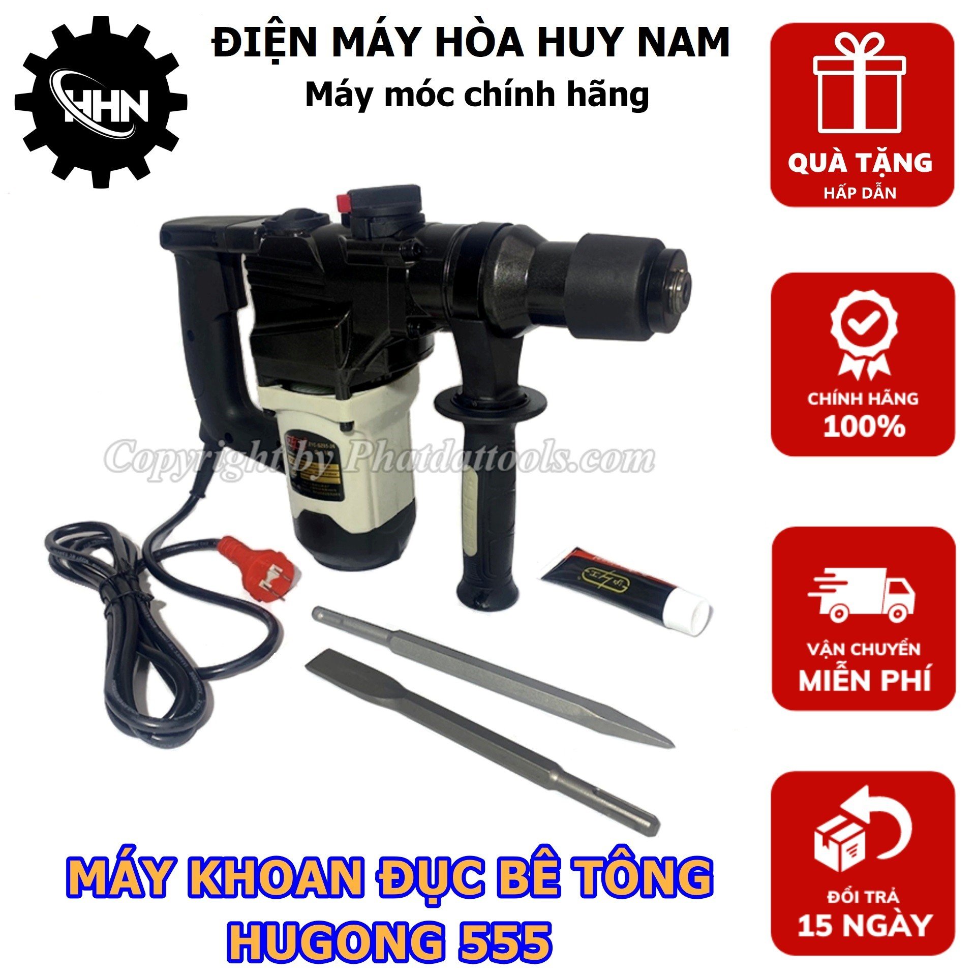 Máy Khoan Đục Betong HUGONG 555 (SZ05-26) - Công Suất 1050W - Tặng Kèm 2 Mũi Đục - HÀNG CHÍNH HÃNG - BẢO HÀNH TOÀN QUỐC