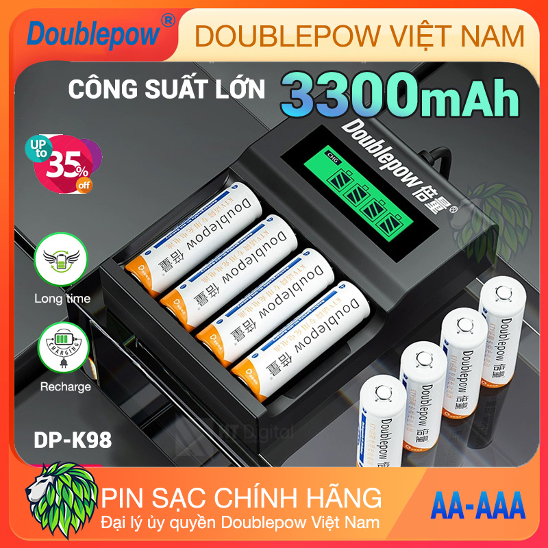 Bộ Sạc Pin AA AAA thông minh, hộp 4 pin tiểu sạc dung lượng cao từ 900 đến 3300mAh Doublepow Uk93 K209 K98 UKL575 B02 K18 kèm Hộp Đựng Pin và cáp sạc là một sản phẩm vô cùng hữu ích và tiện dụng cho những đồ dùng sử dụng pin như máy ảnh, đồ điện tử