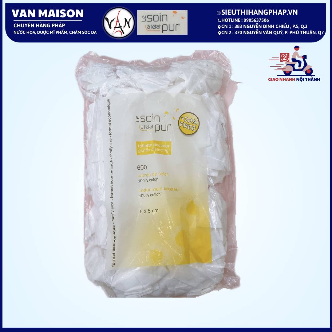 Bông tẩy trang tetra medical le soin l’etat Pur 100% cotton mềm mịn an toàn cho da 600 miếng  - Hàng Pháp