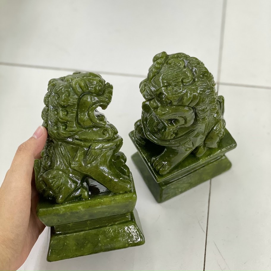 Cặp sư tử đá xanh serpentine phong thủy