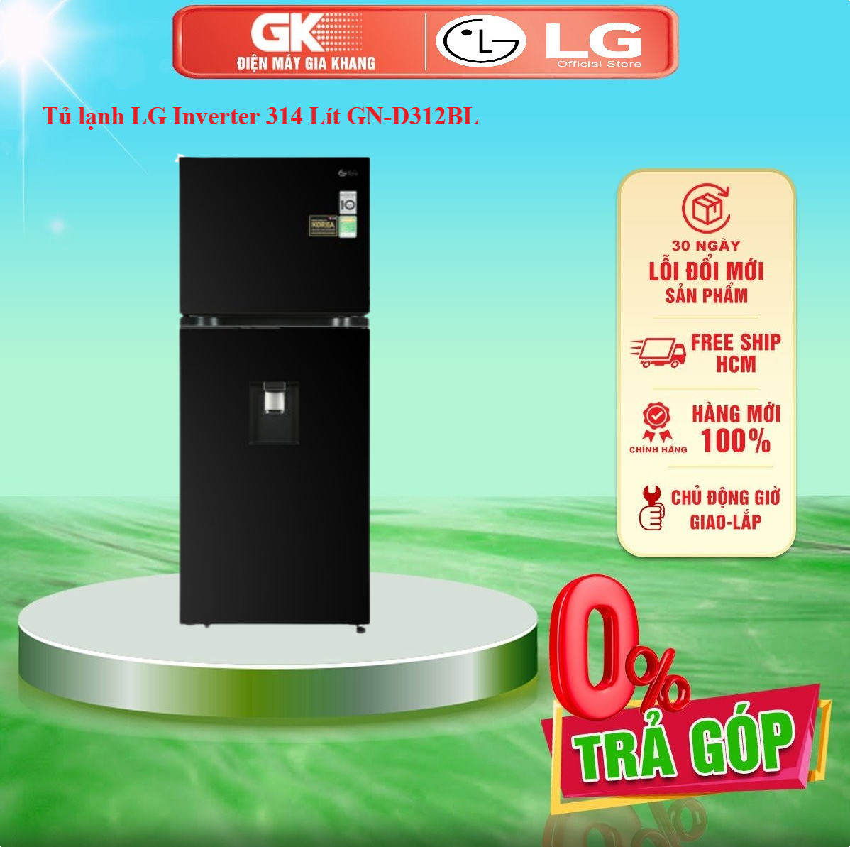 Tủ lạnh lg inverter 314 lít gn-d312bl - giao toàn quốc - freeship hcm
