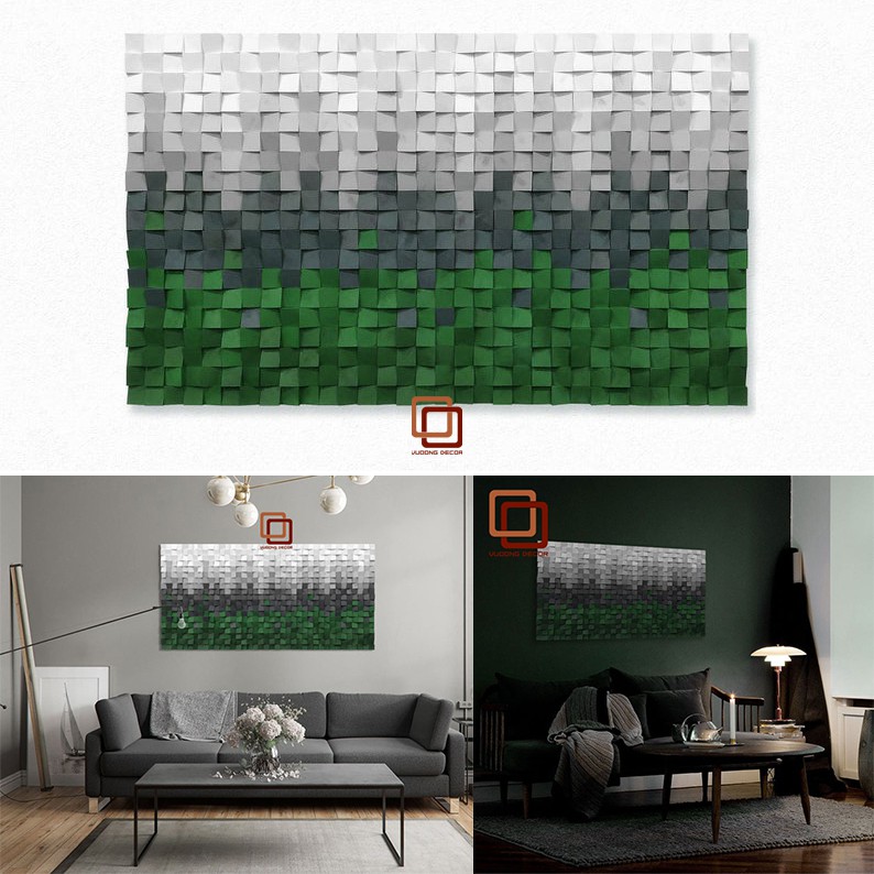 Tranh gỗ trang trí 3D tone XANH CÁ TÍNH (Wood mosaic) - (KÍCH THƯỚC 40X60 60X80cm)
