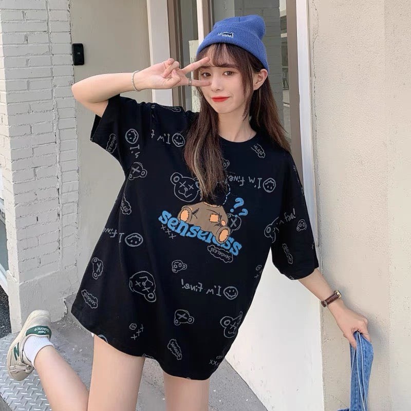 Áo thun Unisex in chữ Senseres màu đen