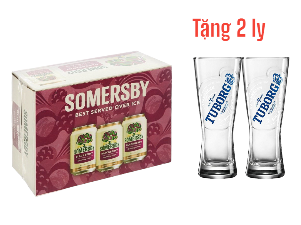 TẶNG 2 LY TUBORG - Nước táo lên men Somersby Blackberry Nguyên bản / vị mâm xôi lon (thùng 12 lon x 330ml)