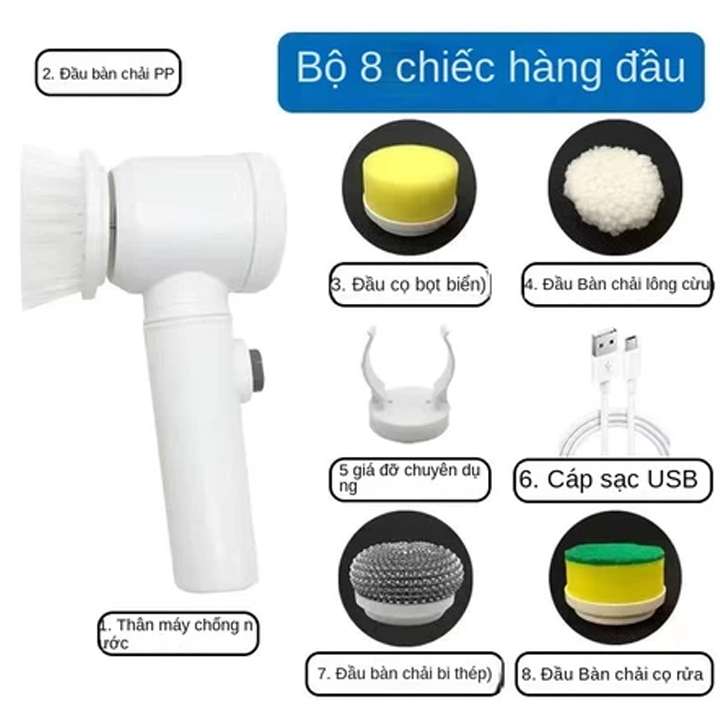Máy Cọ Rửa Điện Đa Năng, Bàn chải làm sạch điện thông minh chống nước Sạc USB - 3