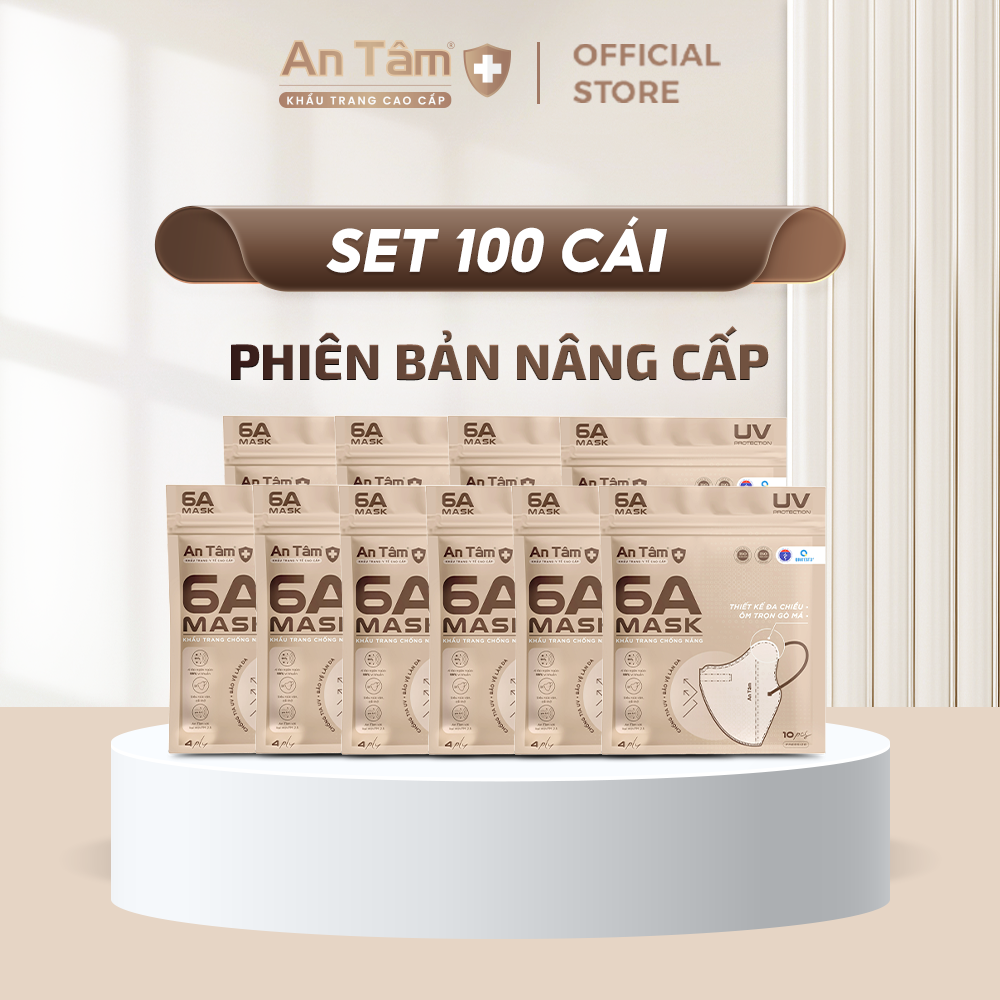 [PHIÊN BẢN NÂNG CẤP] Set 100 cái Khẩu trang y tế kháng khuẩn 6A chính hãng An Tâm chống nắng toàn diện, bảo vệ làn da