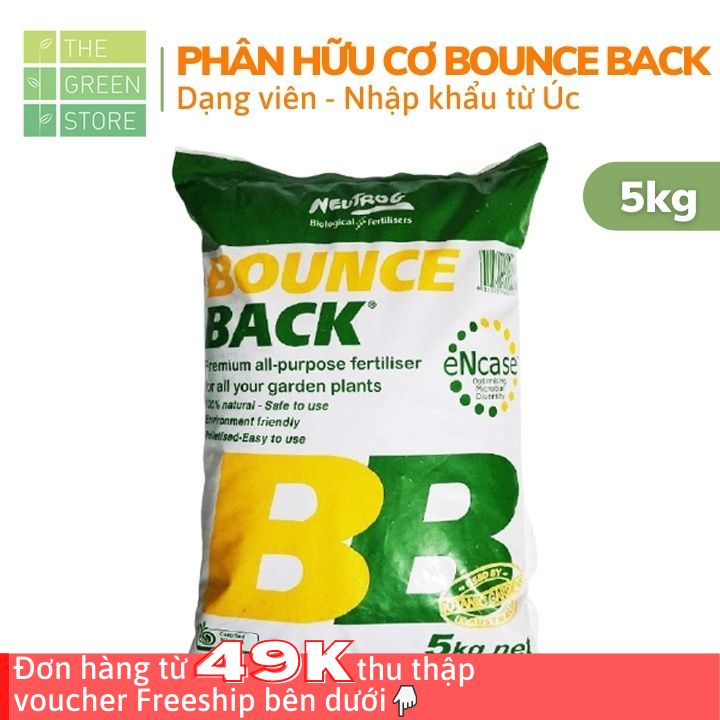 Phân hữu cơ Bounce Back (5kg-1kg) nhập khẩu Úc, dạng viên (NPK 3-2-2) cho phong lan, hoa hồng, mai vàng, cây cảnh, rau sạch, cây ăn trái