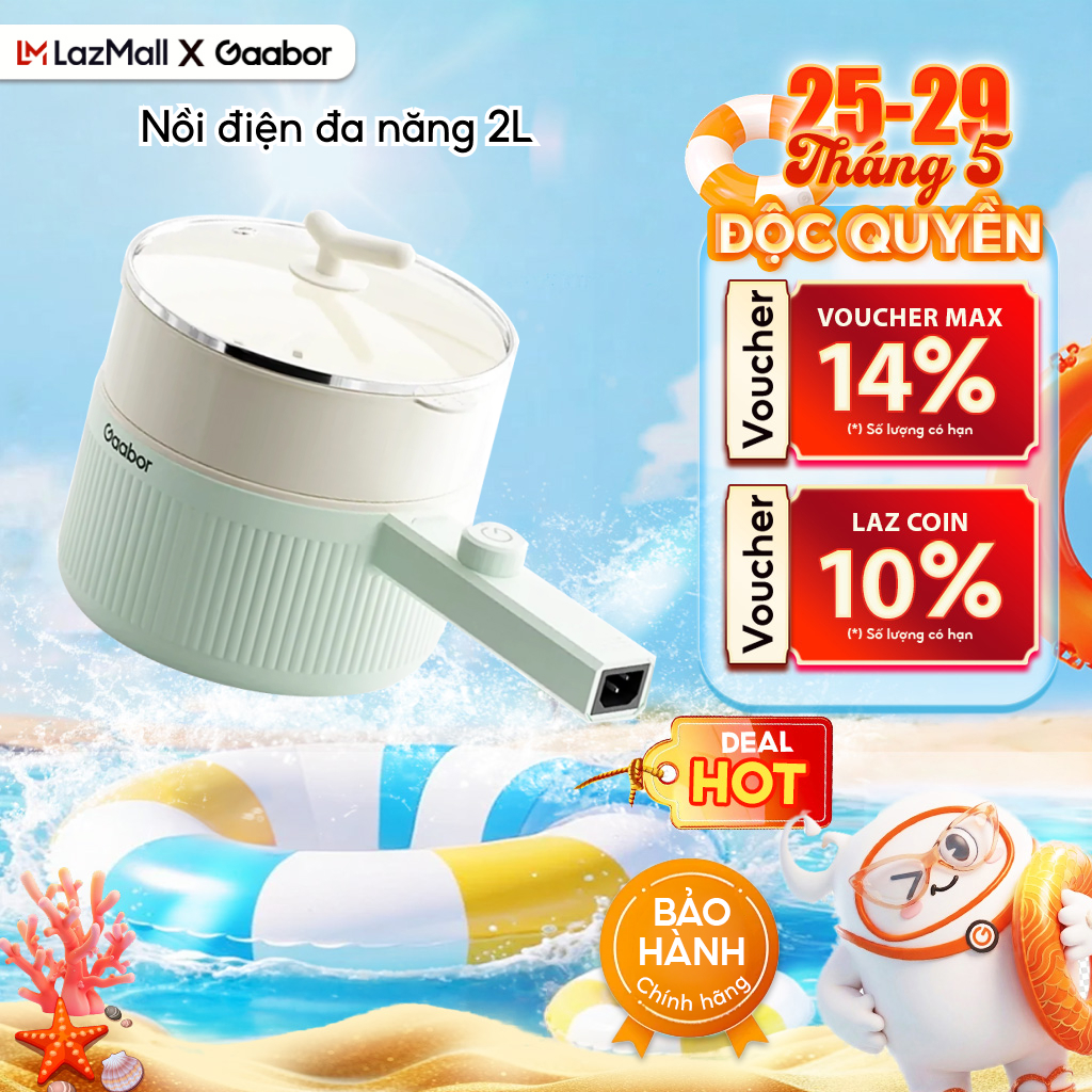[HỎA TỐC HCM] Nồi nấu đa năng dung tích lớn 2L Gaabor EC-20M01A nồi lẩu hấp điện đa năng 2 mức nhiệt men chống dính kèm xửng hấp công suất 600W - Bảo hành 12 tháng 1 đổi 1