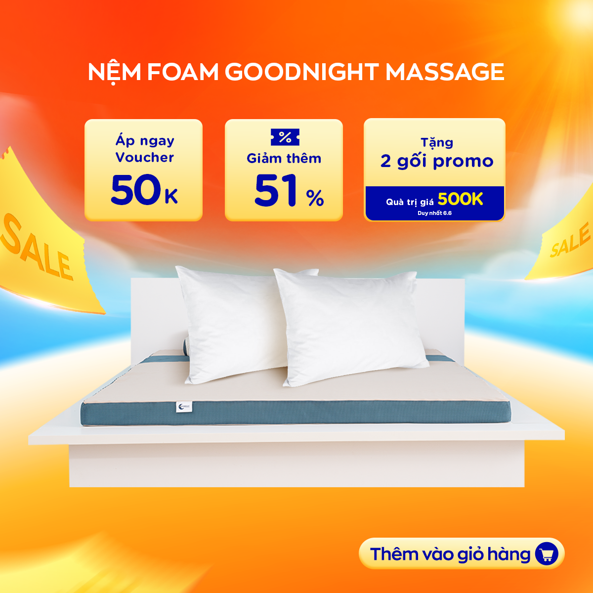 [Duy nhất 25-29/6] Nệm foam Goodnight Massage bán chạy Việt Nam 9cm tại Vua Nệm - Cấu trúc lượn sóng duy trì tư thế tự nhiên của cột sống