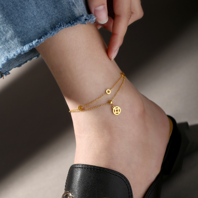 Lắc chân nữ, Vòng chân titan kim tiền mẫu 02 trang sức titan cao cấp siêu bền màu, không han gỉ, không dị ứng - Trang sức MTJ