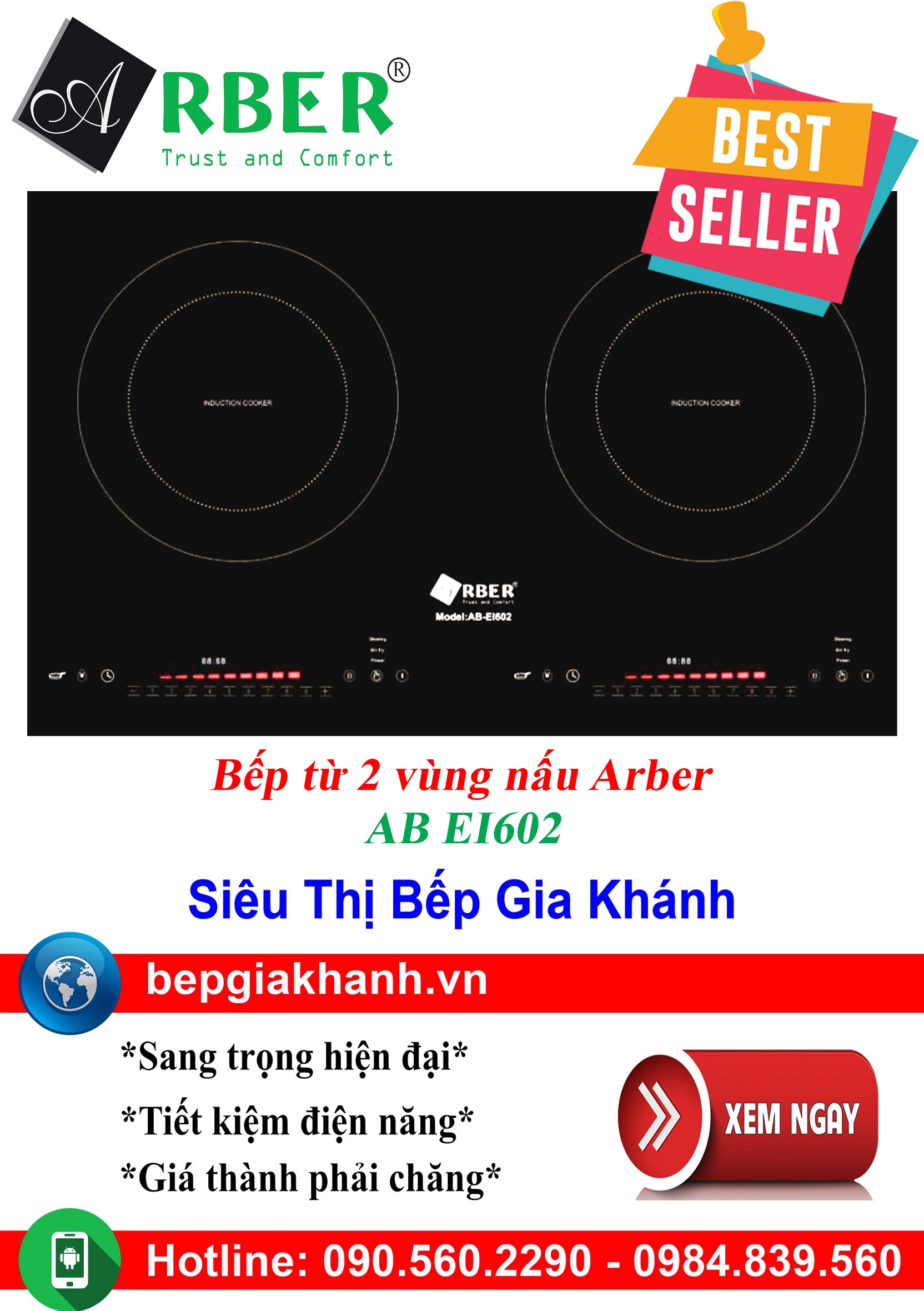 [HCM]Bếp từ đôi Arber AB EI602, bếp từ, bếp điện từ, bếp từ đôi, bếp điện từ đôi, bếp từ giá rẻ, bếp điện từ giá rẻ, bếp từ đơn, bep tu don, bep tu