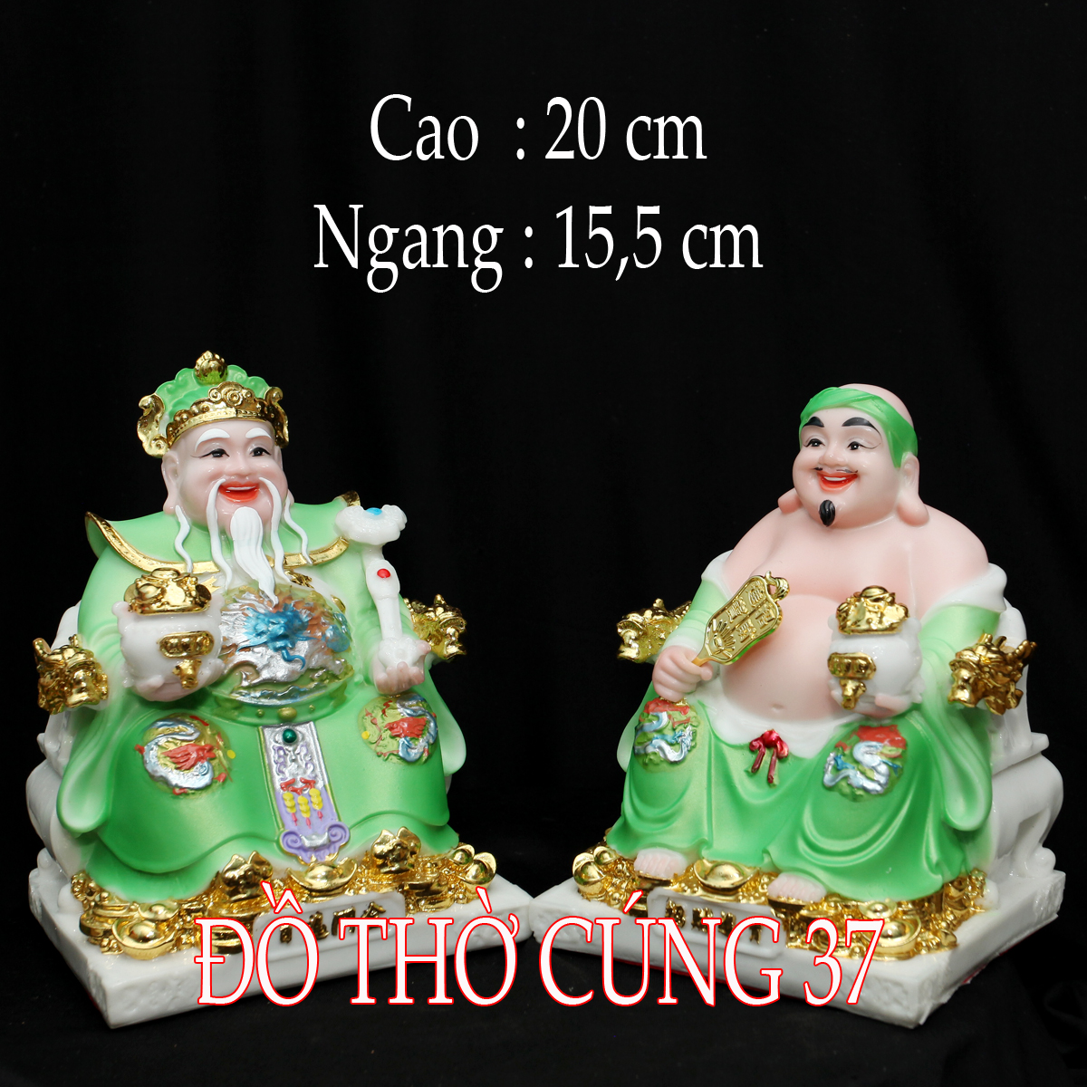 Thần tài thổ địa phú quý gấm lụa - màu xanh lá