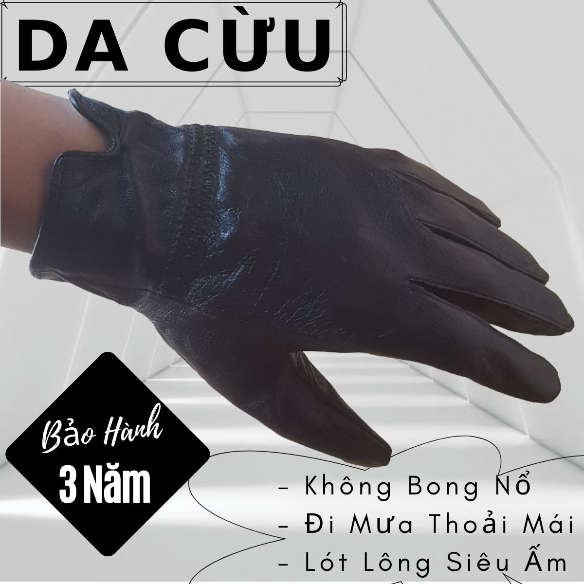 Găng Tay Da Cừu Nữ Trơn Màu Đen, Đi Mưa Thoải Mái, Không Bong Nổ, Không Ngấm Nước, Dễ Lái Xe, Bảo Hành Da Thật 3 Năm - ALPHA EYE