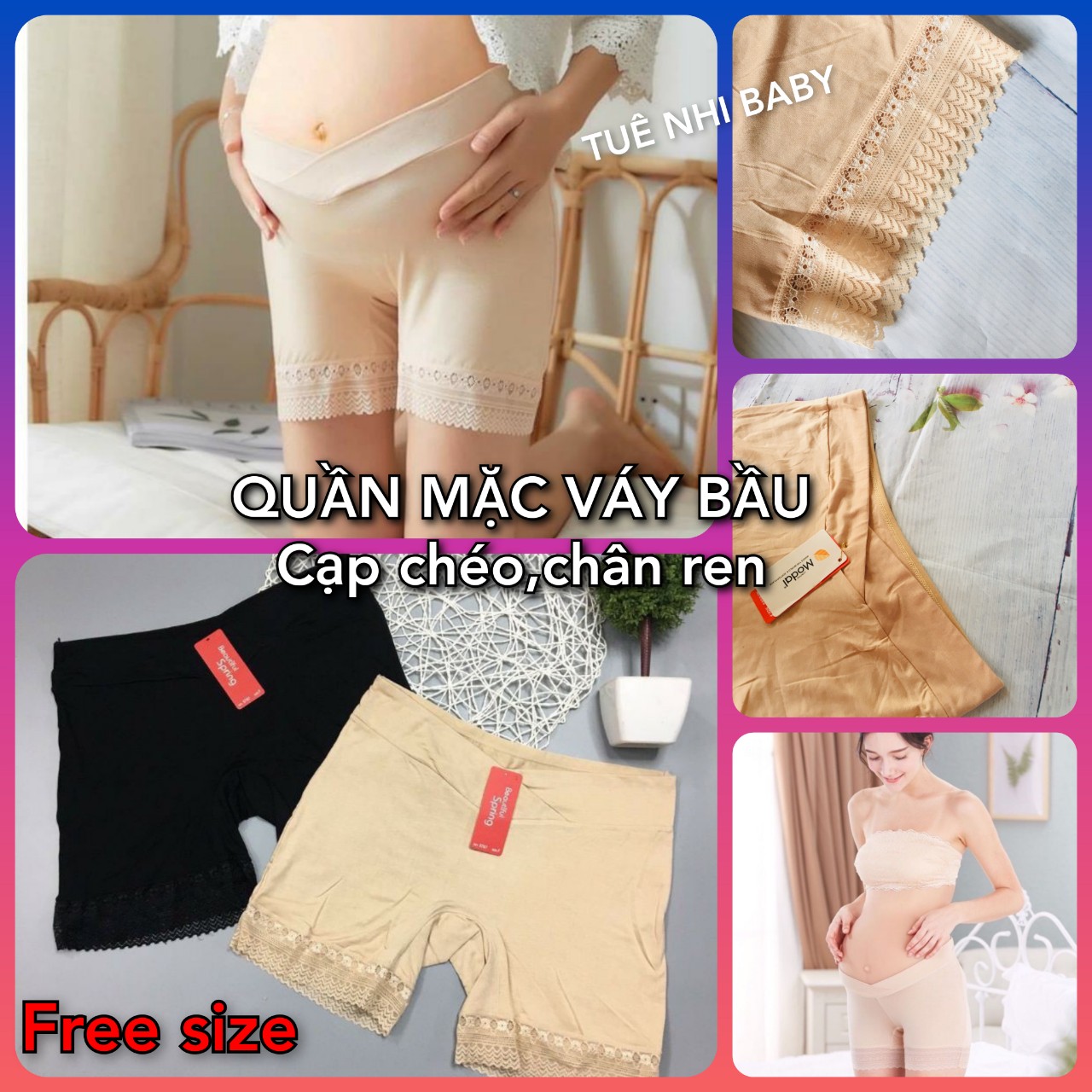 Quần mặc váy bầu cạp chéo(free size 45-75kg)