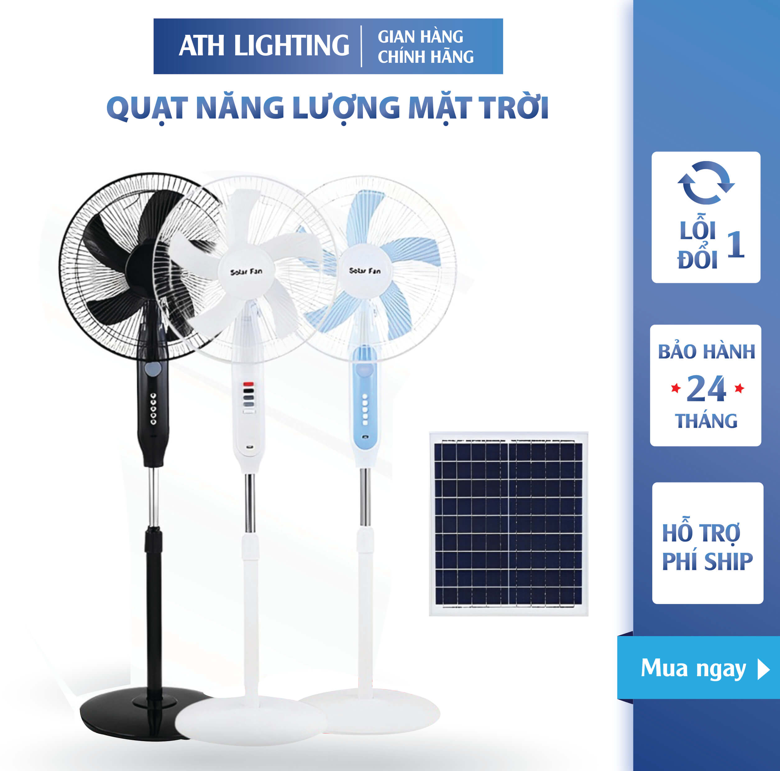 Quạt Năng Lượng Mặt Trời ATH LIGHTING, Loại Quạt Tích Điện Siêu Mát