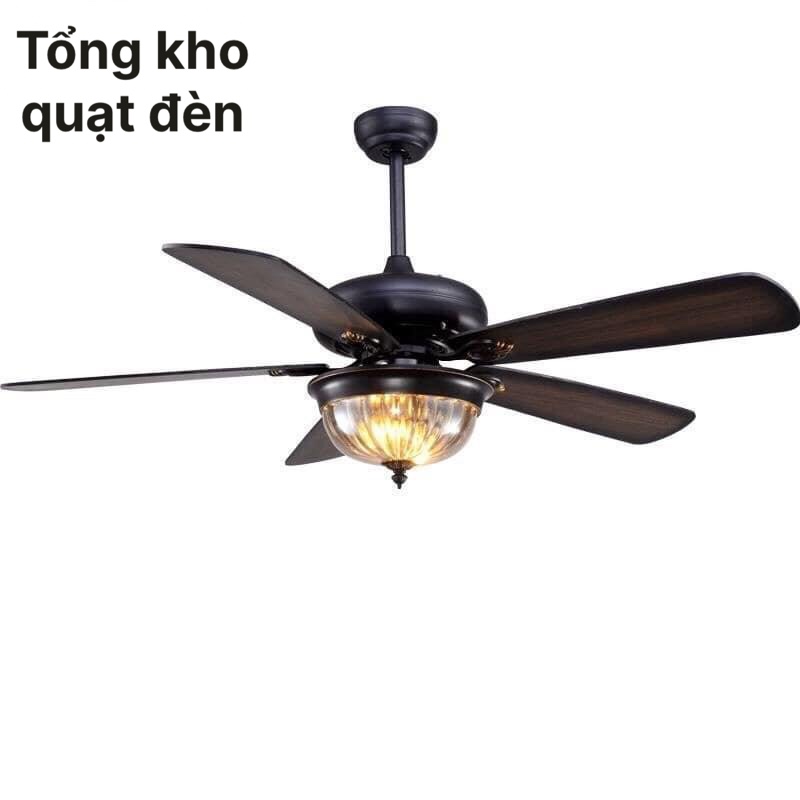 Quạt trần đèn led 5 cánh gỗ tân cổ điển Pháp,Quạt trần đẹp trang trí phòng khách có điều khiển từ xa