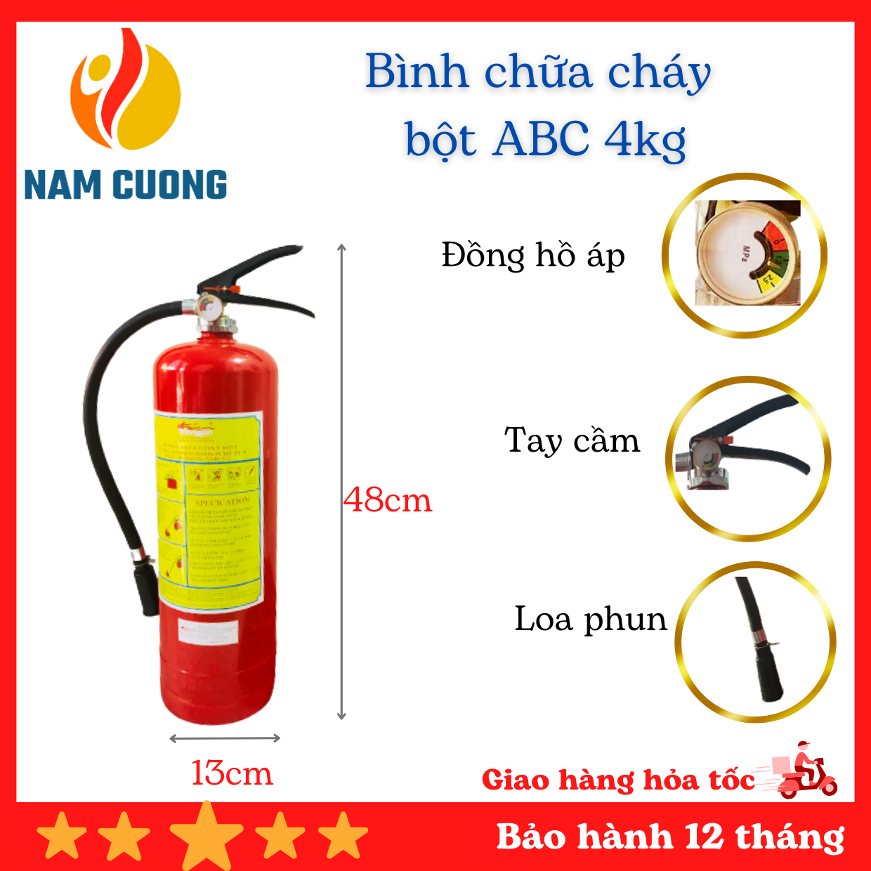 Bình chữa cháy xách tay dạng bột ABC 4kg MFZL4 hãng FALI - PCCC Nam Cường