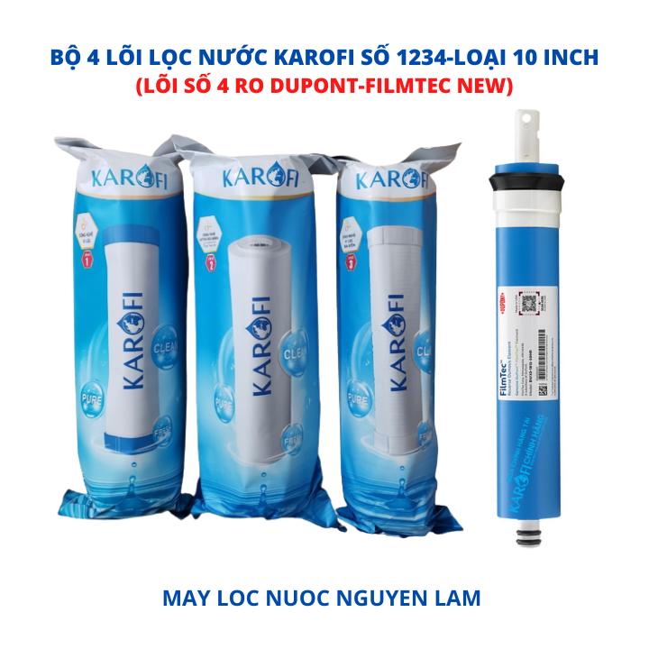 (HCM) Bộ 4 Lõi Lọc Nước KAROFI Số 1234 - (Lõi Số 4 Màng RO DOW - Dupont FilmTec New)