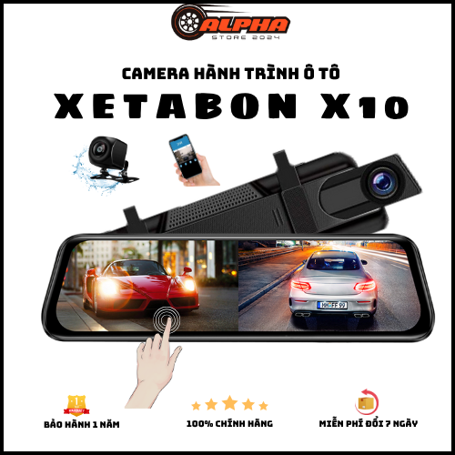 Camera hành trình ô tô X10 màn gương lớn trước 2K sau full HD kết nối điện thoại hỗ trợ quay đêm nét bảo hành 12 tháng