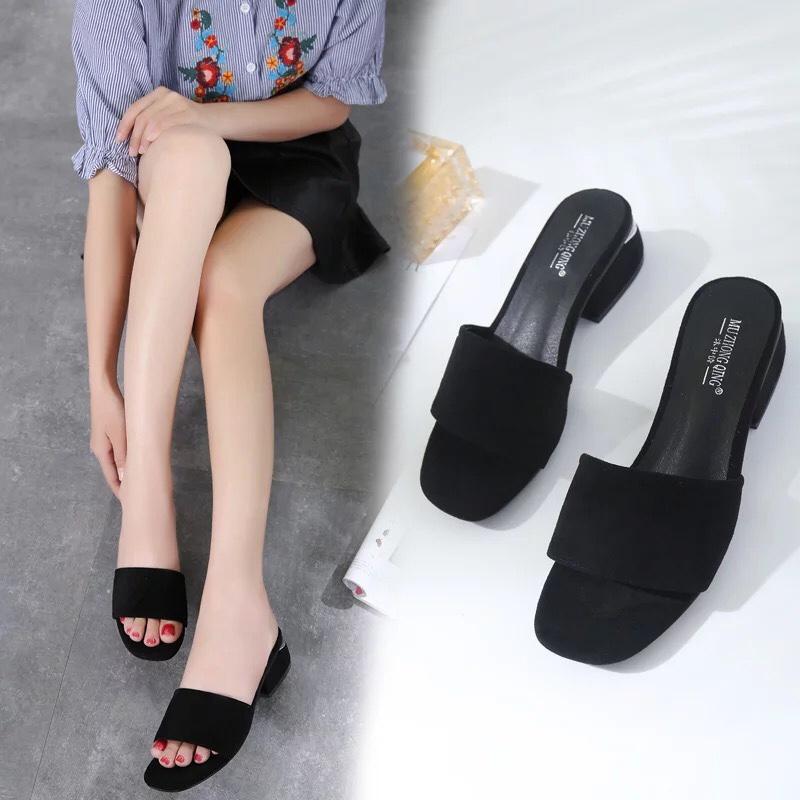Dép lê nữ da lộn đế 3cm sang chảnh kiểu dáng hàn quốc
