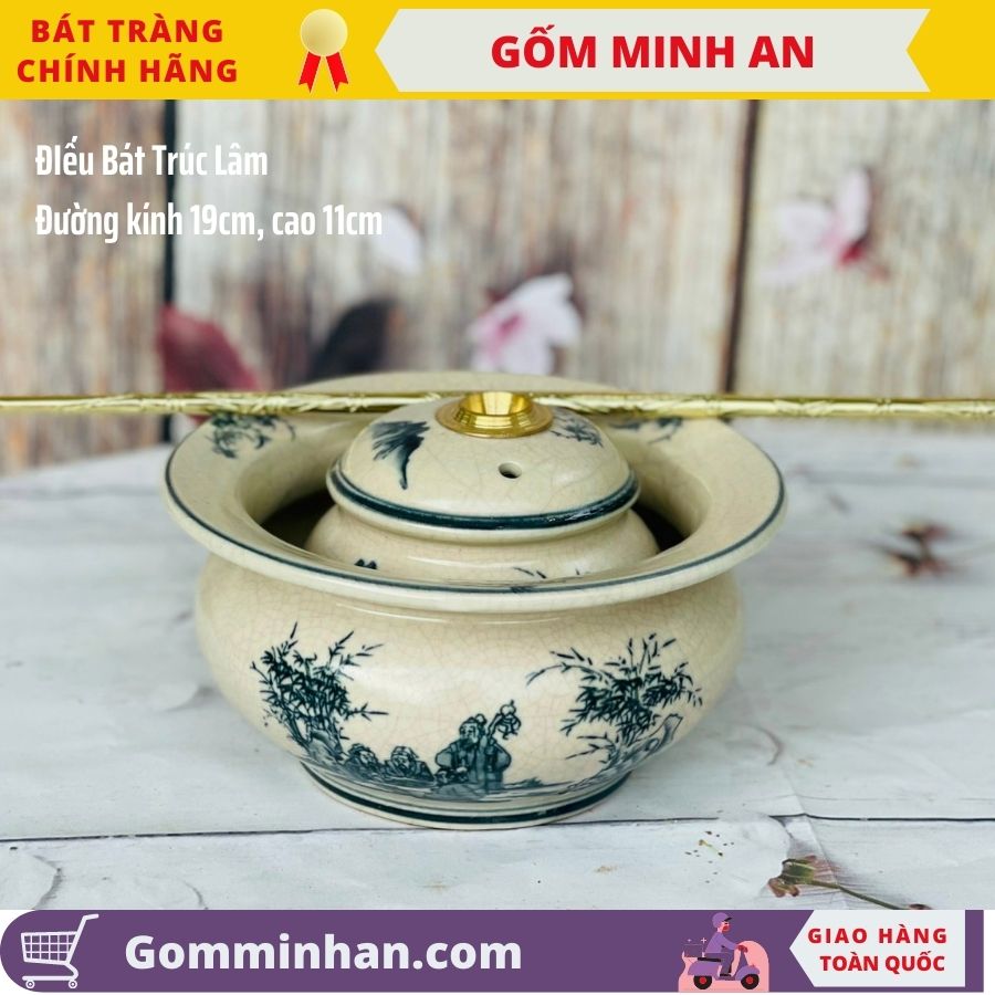 Điếu bát men rạn cổ kèm xe nõ cao cấp- gốm sứ bát tràng- gốm minh an