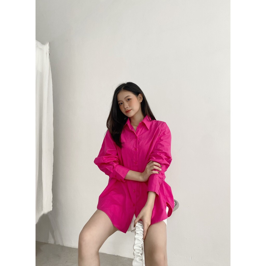 YU CHERRY | Áo sơmi basic nữ form oversize có thể mặc giấu quần Basic Cotton Shirt YA381