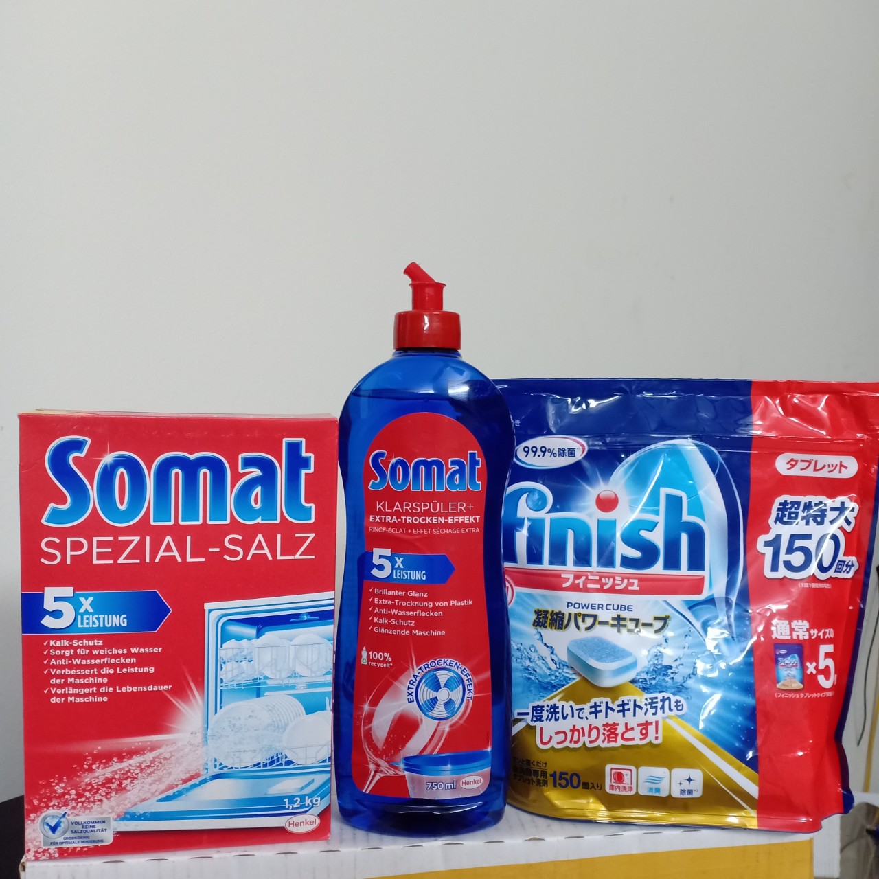Combo Viên rửa bát finish 150 viên + Bóng somat 750ml + Muối somat 1,2kg DÙNG CHO MÁY