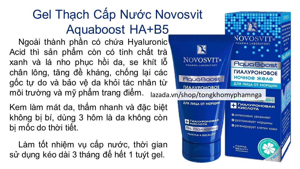 [HCM]Gel Thạch Cấp Nước Novosvit Aquaboost HA+B5 Nga Mọi Loại Da
