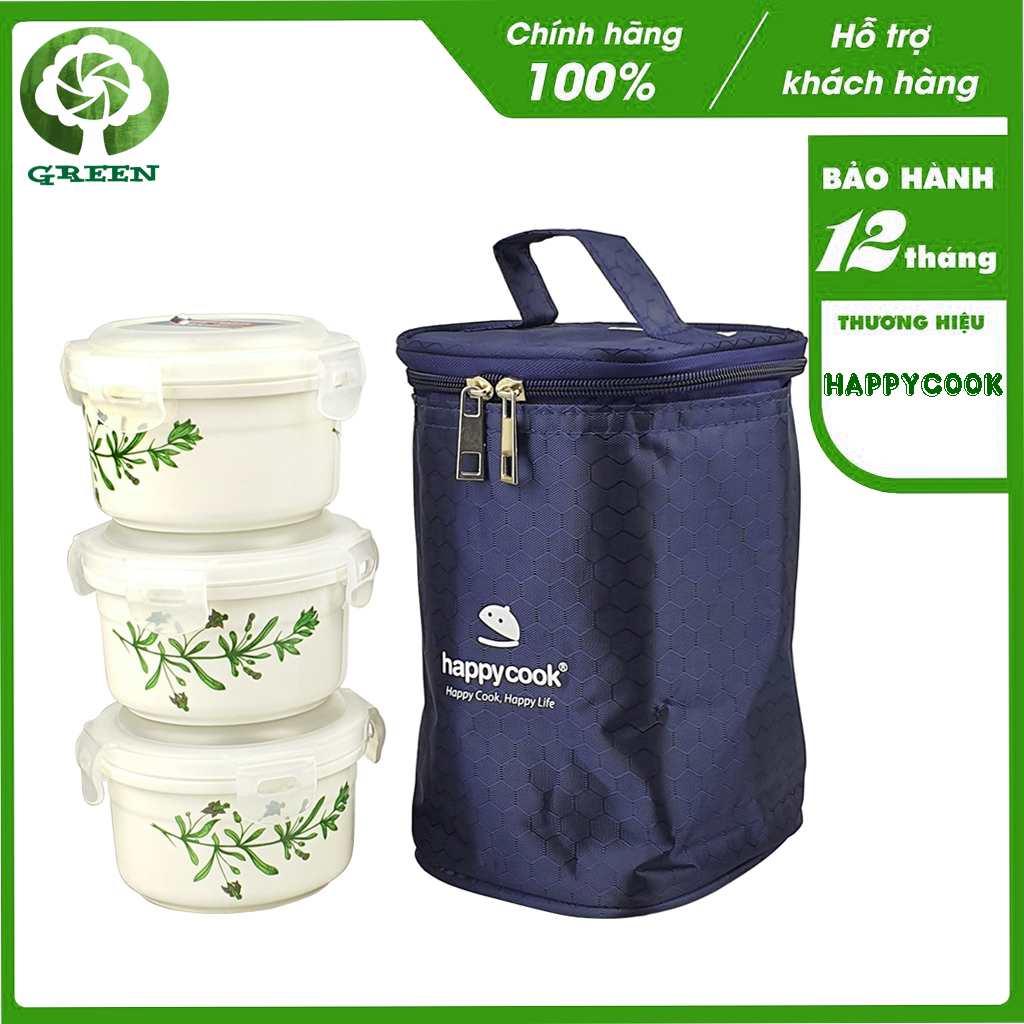 Bộ 3 hộp sứ tròn happycook ceramic 250ml hcc-3c