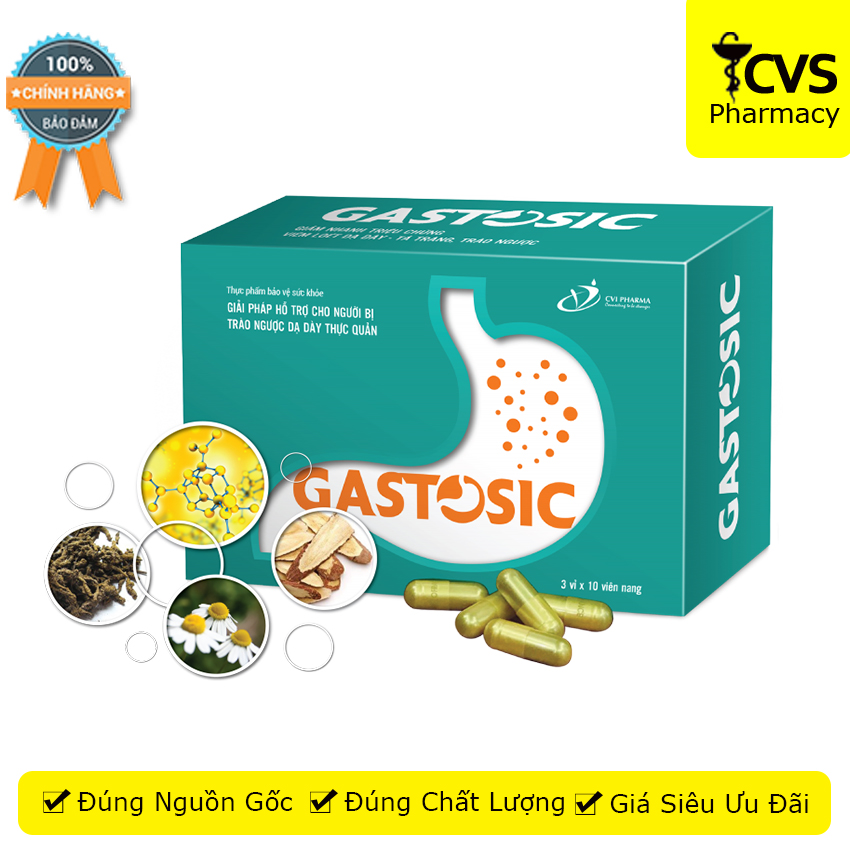 Gastosic cvspharmacy Hộp 30 viên uống giảm trào ngược dạ dày thực quản