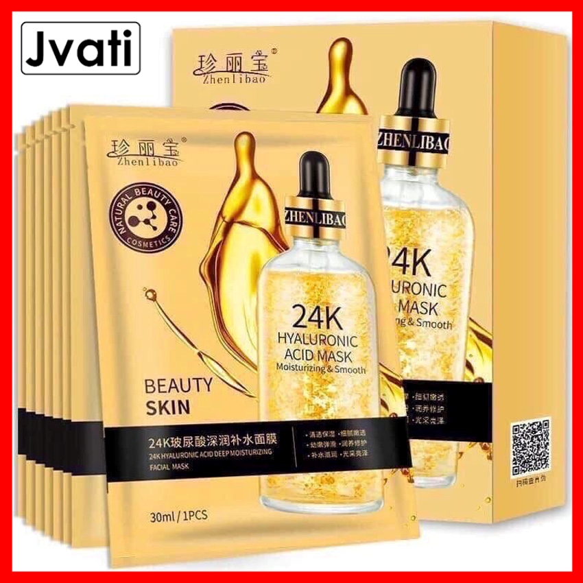 Hộp 10 miếng mặt nạ lụa vàng 24k goldzan, cấp ẩm,chống lão hóa & làm sáng, dưỡng da căng bóng-jvati