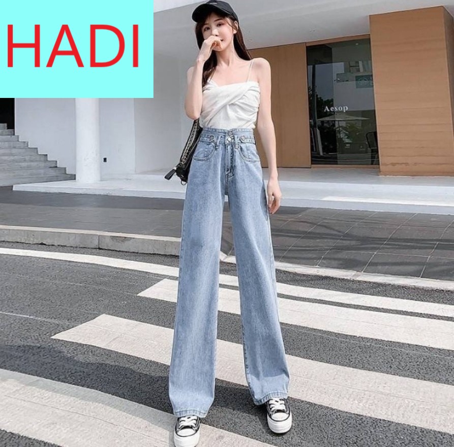 QUẦN JEAN NỮ LƯNG CAO KIỂU QUẦN JEAN ỐNG RỘNG NỮ MÀU XANH NHẠT HADI 2 NÚT PHỐI KÈM 2 ĐAI LAI CUỐN CỰC CÁ TÍNH SIÊU ĐẲNG CẤP-NY028