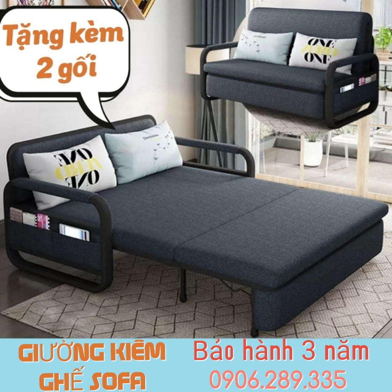 Sofa giường ❤️KT 128*193❤️ Giường sofa cao cấp có thể gấp gọn thành ghế sofa, tặng kèm 2 gối ôm siêu cute.