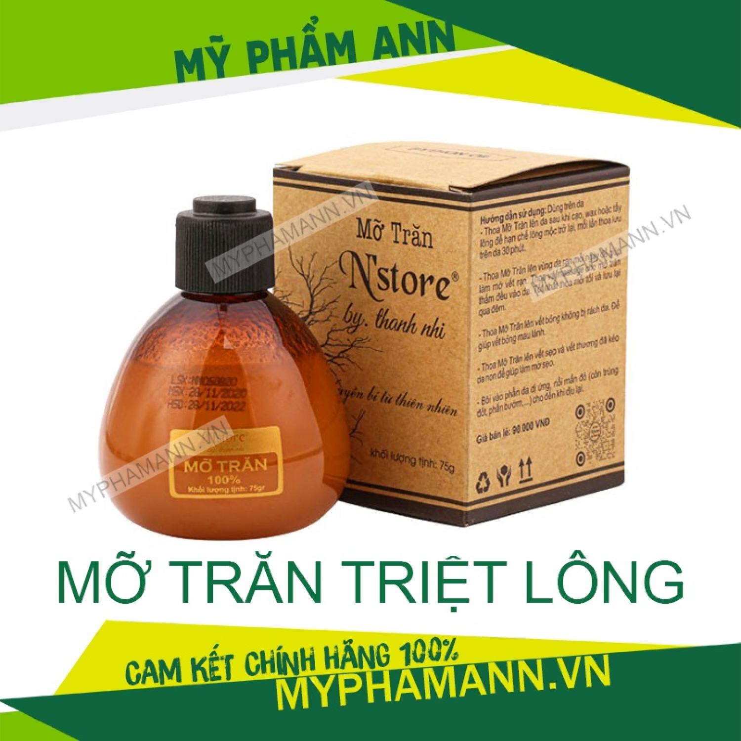 Mỡ trăn nguyên chất n store thanh nhi mỡ trăm triệt lông chính hãng 70g
