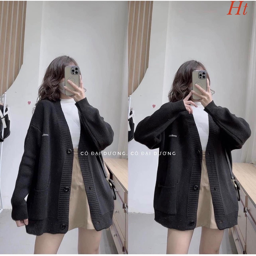 Áo Khoác Cadigan CHẤT NỈ Tay Dài Cổ V From Rộng Phong Cách Hàn Quốc