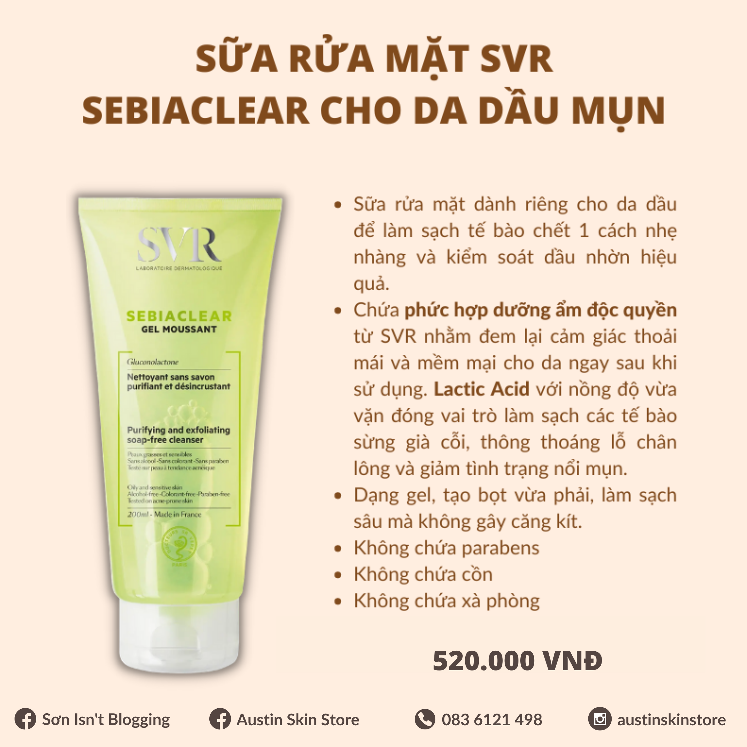 Sữa rửa mặt svr sebiaclear gel moussant cho da dầu mụn